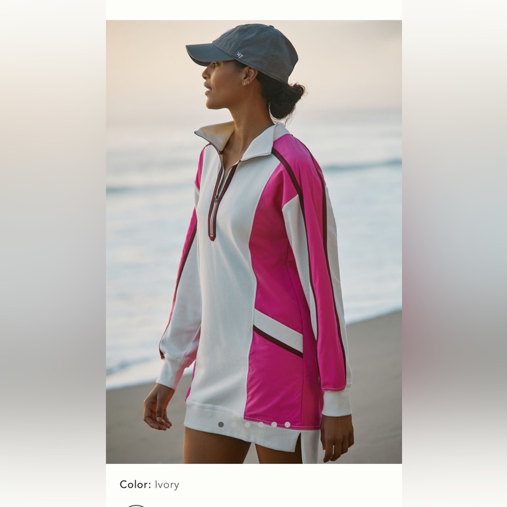 Daily Practice Pink and White Quarter-Zip Pullover dress